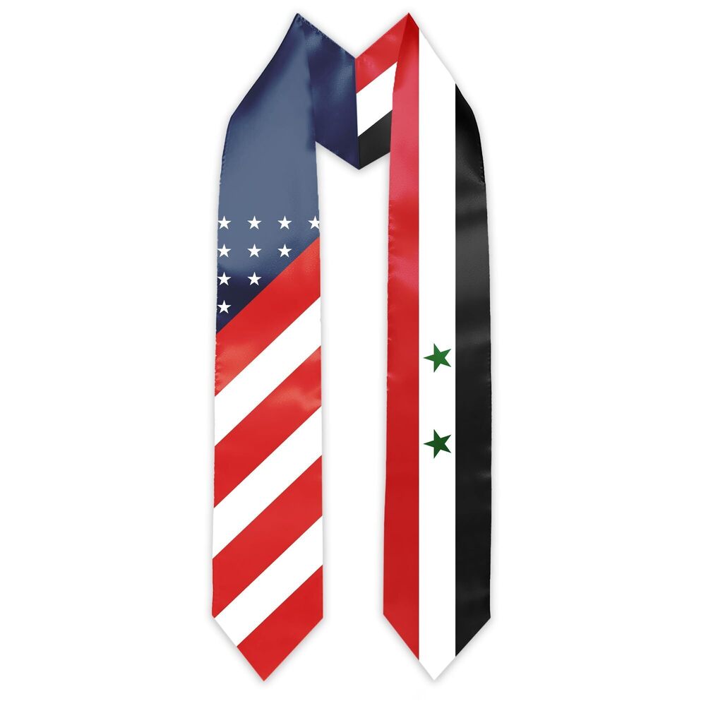 7357 Syria Flag and USA Country Flag Graduation Stole Graduation Sash Scarf